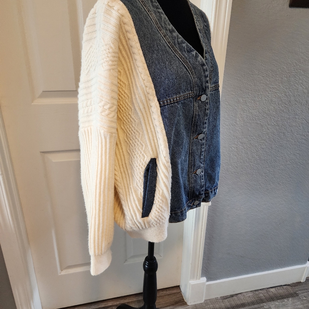 Vici Denim and Cream Cardigan Sweater - Picture 3 of 8